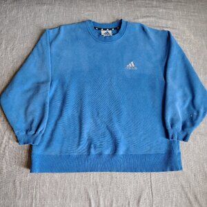 VINTAGE 90s Adidas Crewneck Sweatshirt Size Large Blue Gray Embroidered Logo